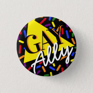 Gay Ally Rainbow Sprinkles 90s Memphis Style Button