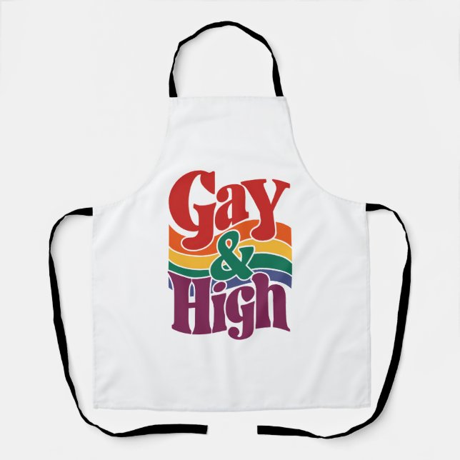 Gay And High Retro LGBTQ Pride Flag Apron (Front)