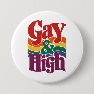 Gay And High Retro LGBTQ Pride Flag Button