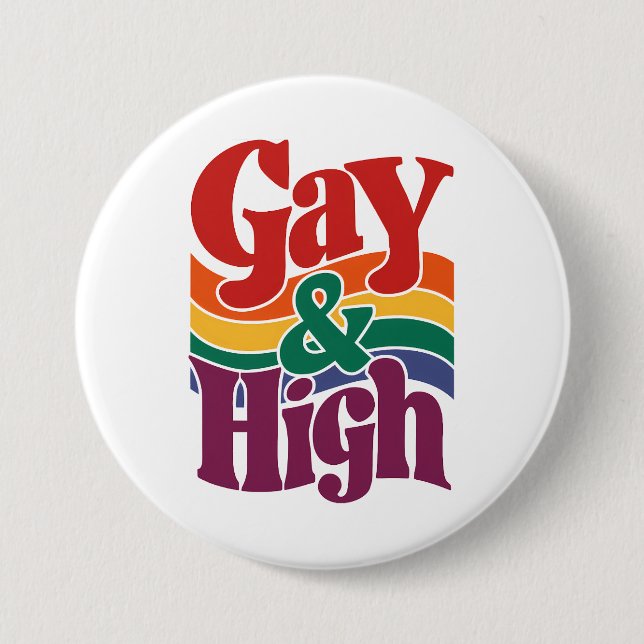 Gay And High Retro LGBTQ Pride Flag Button (Front)