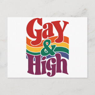 Gay And High Retro LGBTQ Pride Flag Postcard