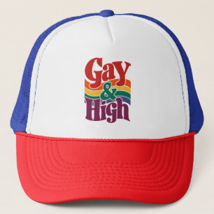 Gay And High Retro LGBTQ Pride Flag Trucker Hat
