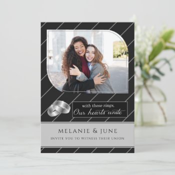 Gay And Lesbian Black Pinstripe Photo Wedding Invitation by PersonalExpressions at Zazzle
