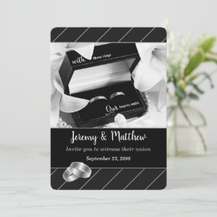 Gay and Lesbian Black Stripe and Rings Wedding Invitation