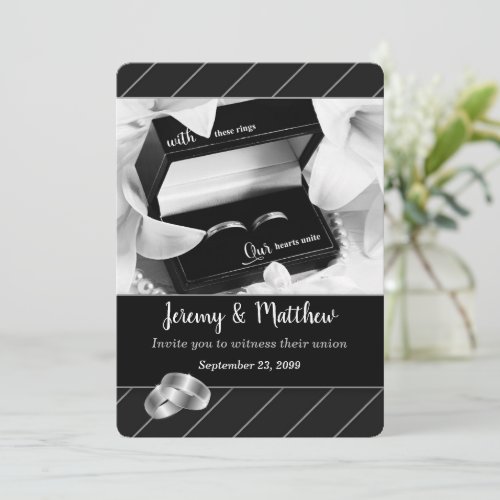 Gay and Lesbian Black Stripe and Rings Wedding Invitation