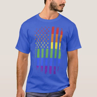 Gay and lesbian pride month support rainbow US ame T-Shirt