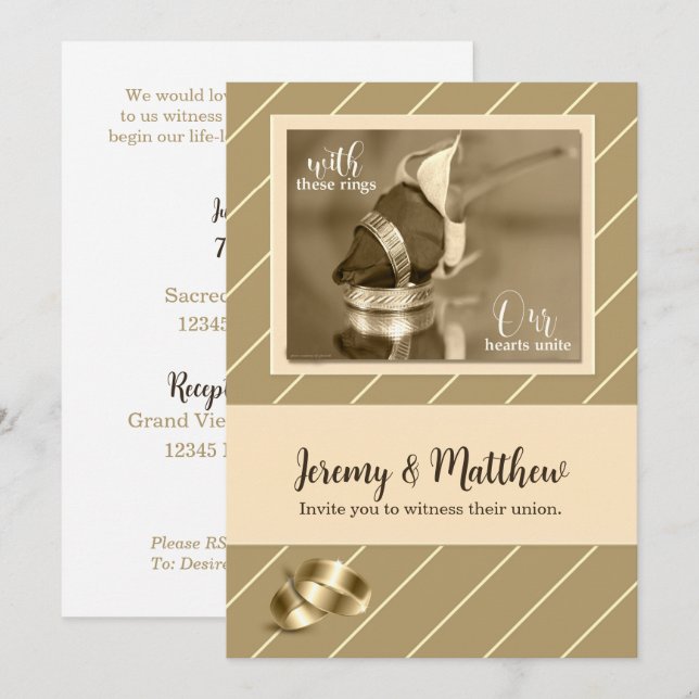 Gay and Lesbian Wedding Invitation Taupe Pinstripe (Front/Back)