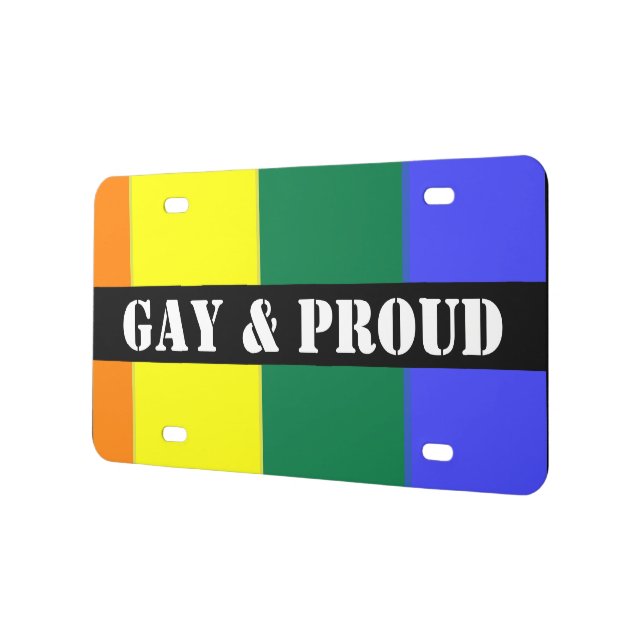 Gay and Proud Rainbow Flag License Plate (Left)