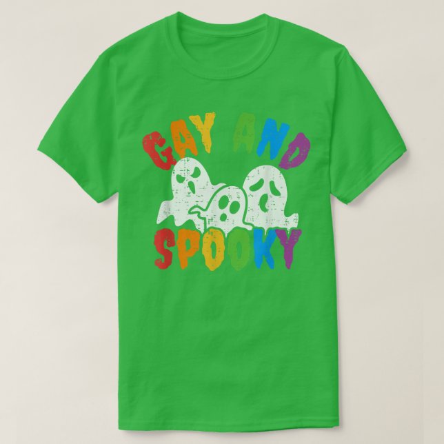 Gay And Spooky Halloween Rainbow Boo Ghost LGBTQ G T-Shirt (Design Front)