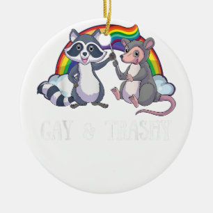 Gay And Trashy Possum Raccoon Rainbow Flag LGBT Ga Ceramic Ornament