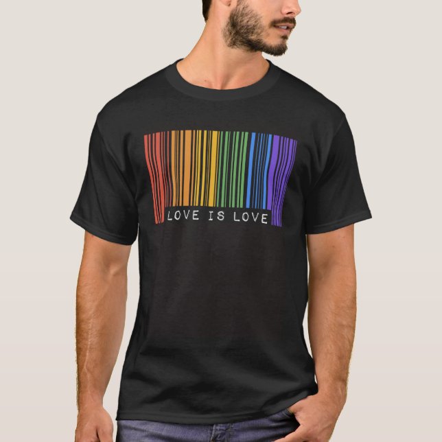 Gay Barcode Love Is Love Trendy Ally Rainbow LGBTQ T-Shirt (Front)