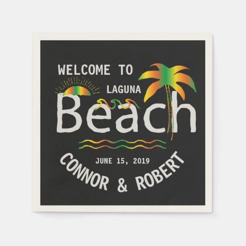 Gay Beach Wedding Rainbow Style Custom Paper Napkins