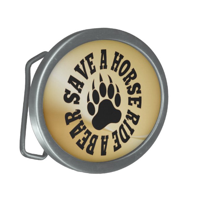 Gay Bear Bear Paw Save a Horse Ride A Bear Oval Belt Buckle (Front Left)