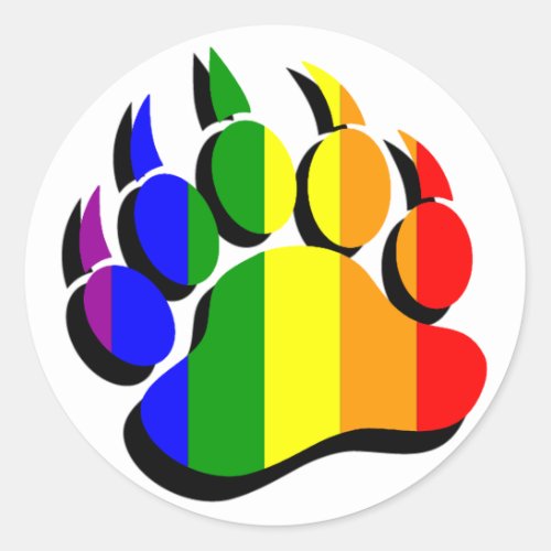 Gay Bear claw  rainbow with black shadow Classic Round Sticker