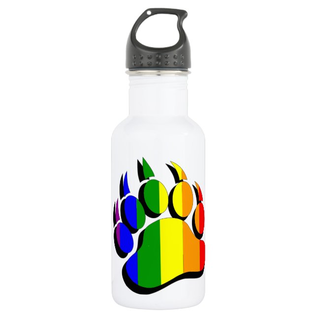 Gay Bear claw  rainbow with black shadow Water Bottle (Front)
