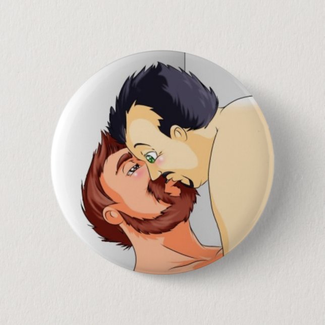 gay bear couple kissing swipes in pinback button (Front)