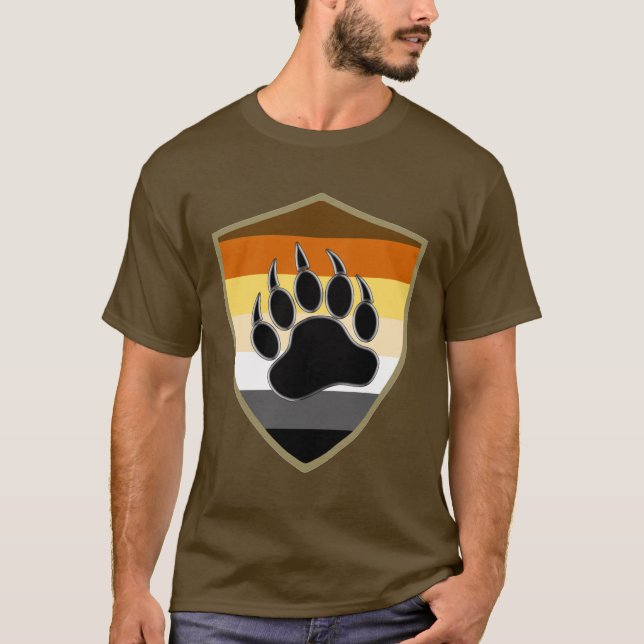 Gay Bear flag Bear Pride Shield Bear Paw T-Shirt (Front)