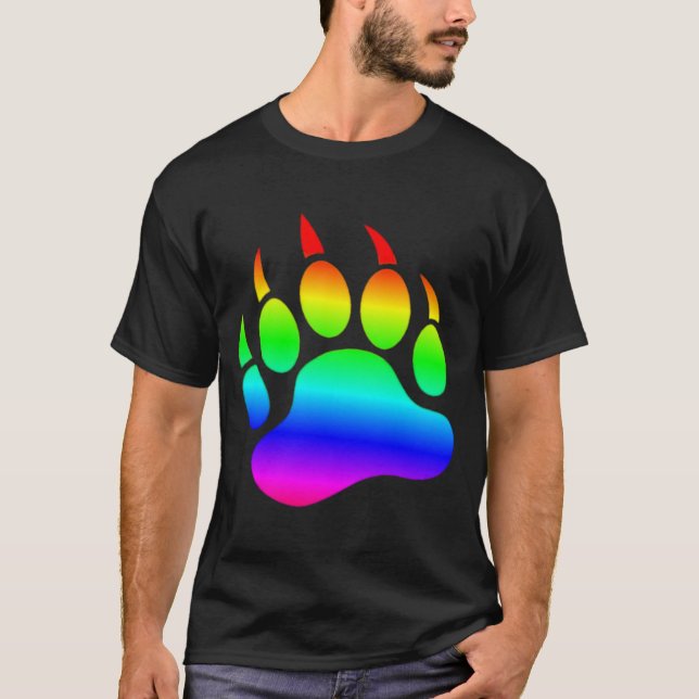 GAY BEAR Gradient Bear Paw Rainbow Flag T-Shirt (Front)