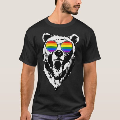 Gay Bear LGBTQ Rainbow Sunglasses Pride Flag Gifts T_Shirt