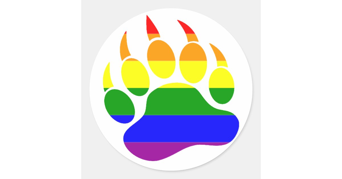 GAY BEAR PAW/CLAW RAINBOW FLAG ROUND STICKER | Zazzle