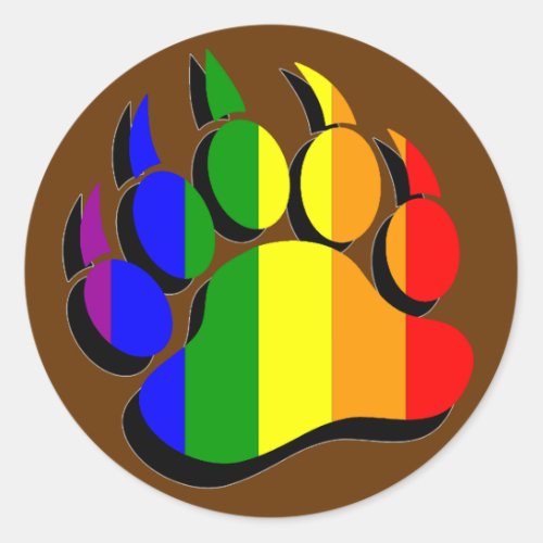 Gay Bear Paw Rainbow Flag  with black shadow Classic Round Sticker