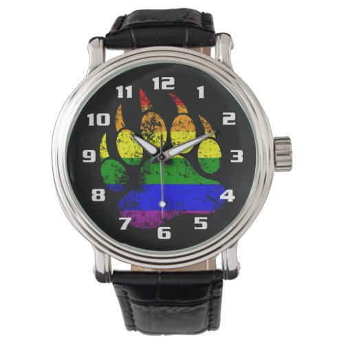 Gay Bear Pride Distressed Rainbow Flag Bear Paw Watch