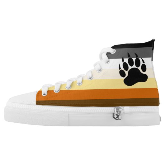 Gay Bear Pride Flag and Bear Paw High-Top Sneakers (Left Shoe Outside)