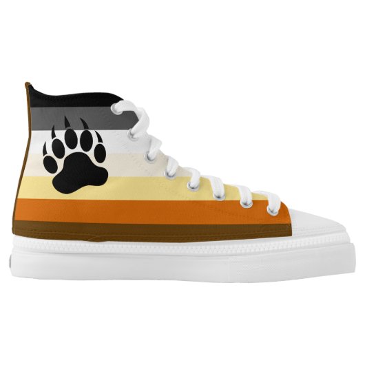 Gay Bear Pride Flag and Bear Paw High-Top Sneakers (Left Shoe Inside)