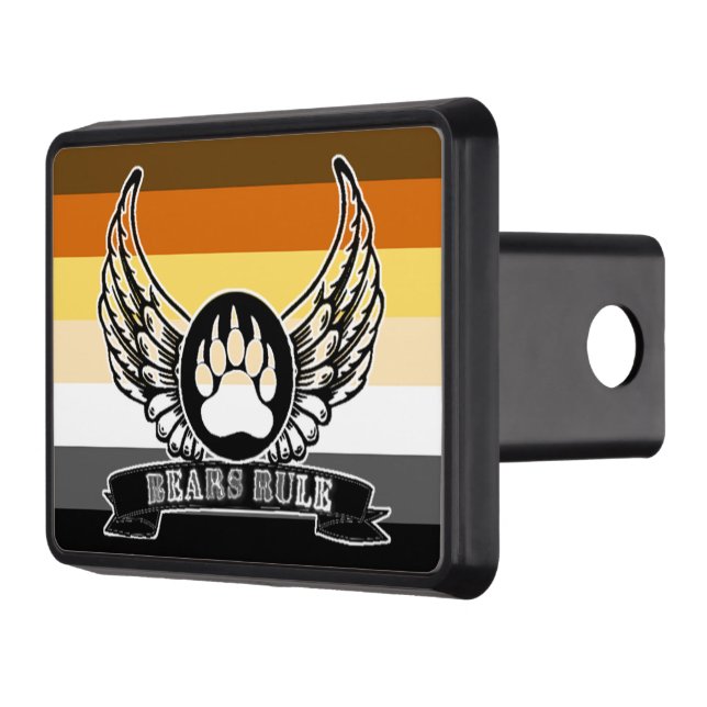 Gay Bear Pride Flag Bear Paw Bears Rule Tow Hitch Cover (Left)