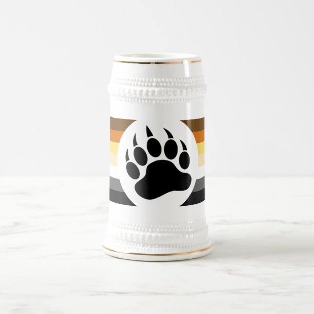 Gay Bear Pride Flag Bear Paw Beer Stein (Center)