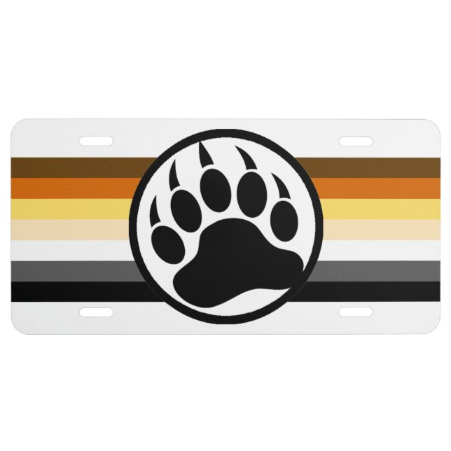 Gay Bear Pride Flag Bear Paw License Plate (Front)