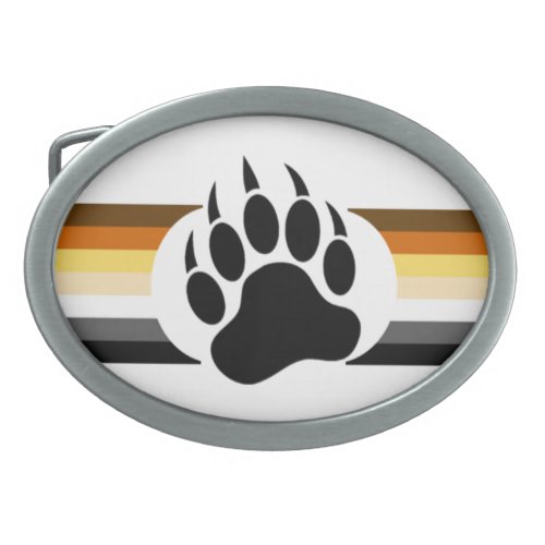 Gay Bear Pride Flag Bear Paw Oval Belt Buckle