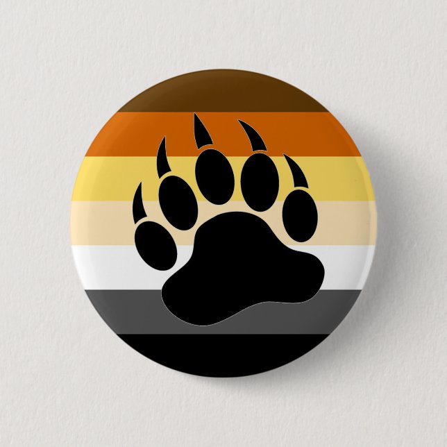 Gay Bear Pride Flag Bear Paw Pinback Button (Front)