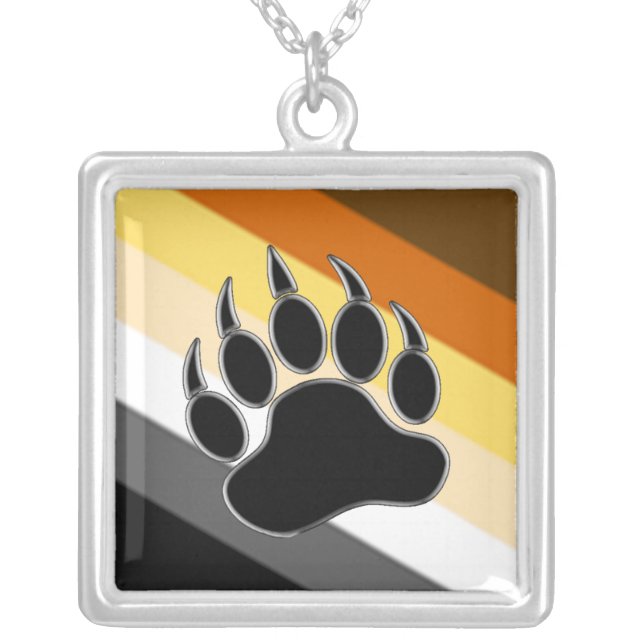 Gay Bear Pride Flag Bear Paw Silver Plated Necklac Necklace (Front)