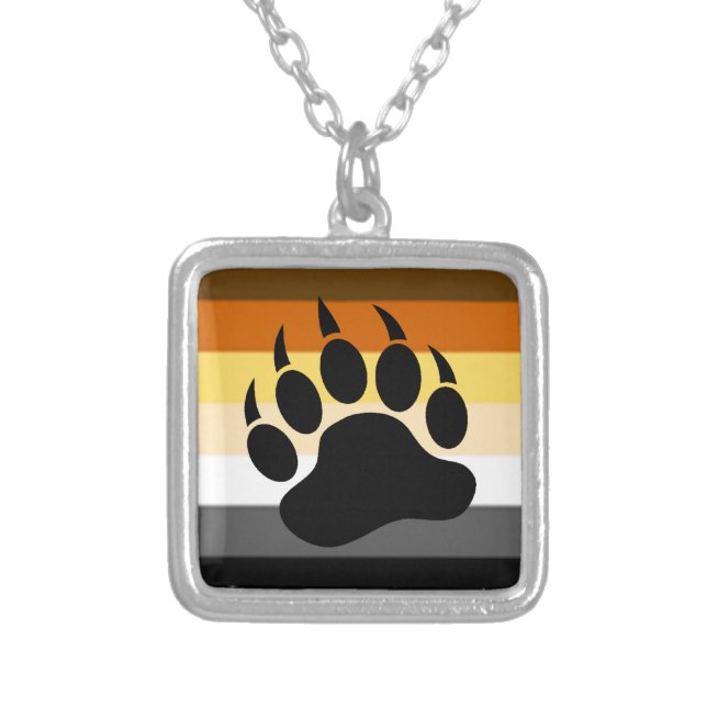 Gay Bear Pride Flag Bear Paw Silver Plated Necklace (Front)
