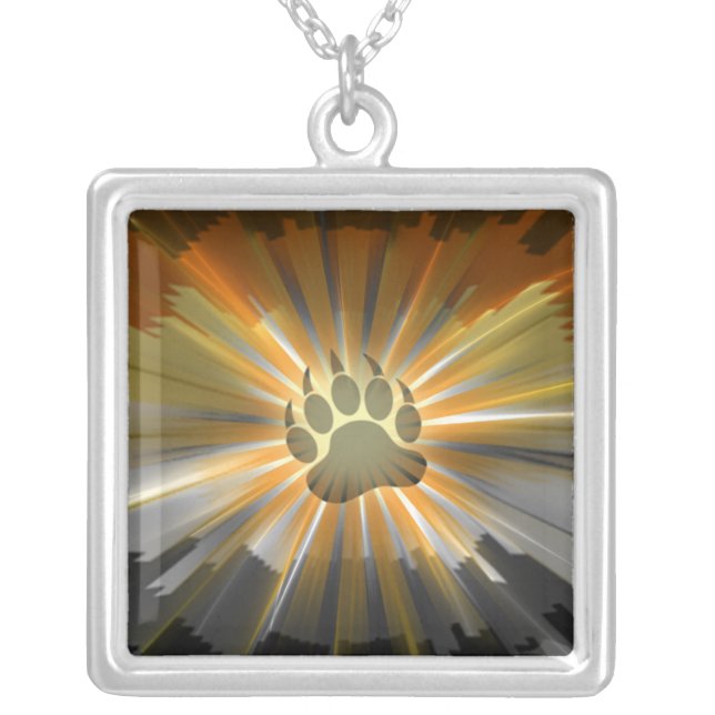 Gay Bear Pride flag Bear Paw Silver Plated Necklace (Front)