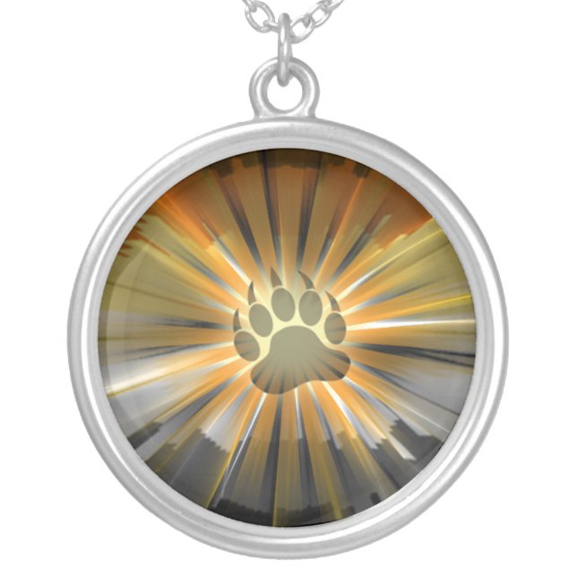 Gay Bear Pride Flag Bear Paw Silver Plated Necklace (Front)