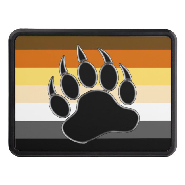 Gay Bear Pride Flag Bear Paw Trailer Hitch Cover (Front)