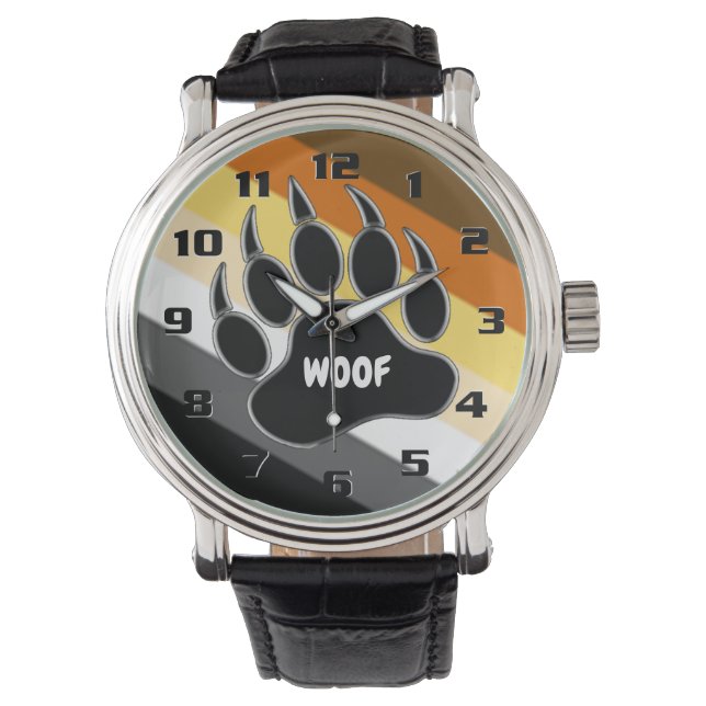 Gay Bear Pride Flag Bear Paw Woof Watch (Front)