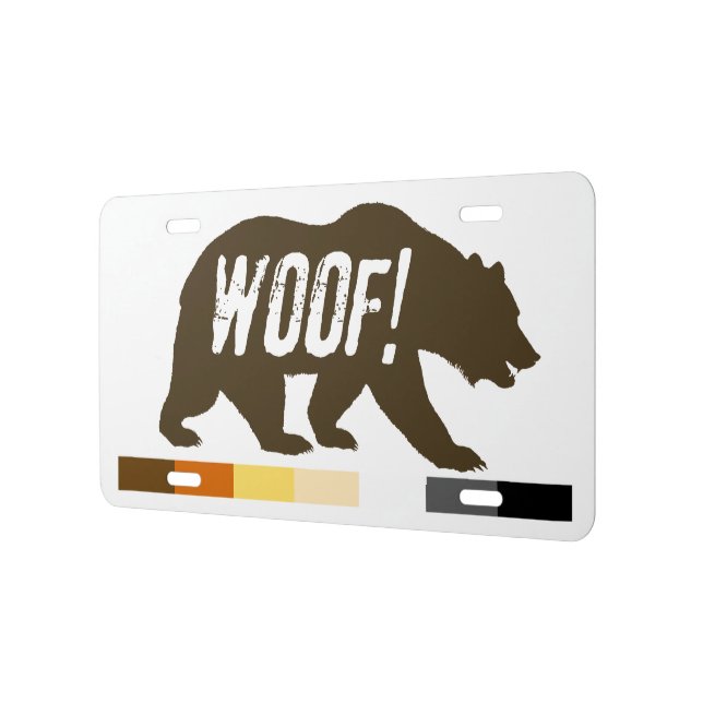 Gay Bear Pride Flag Bear WOOF License Plate (Left)