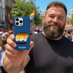 Gay Bear Pride Flag Colored Bear Custom Name iPhone 16 Pro Max Case