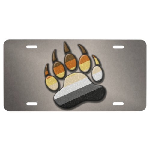 Gay Bear Pride Flag Colored Paw Symbol License Plate