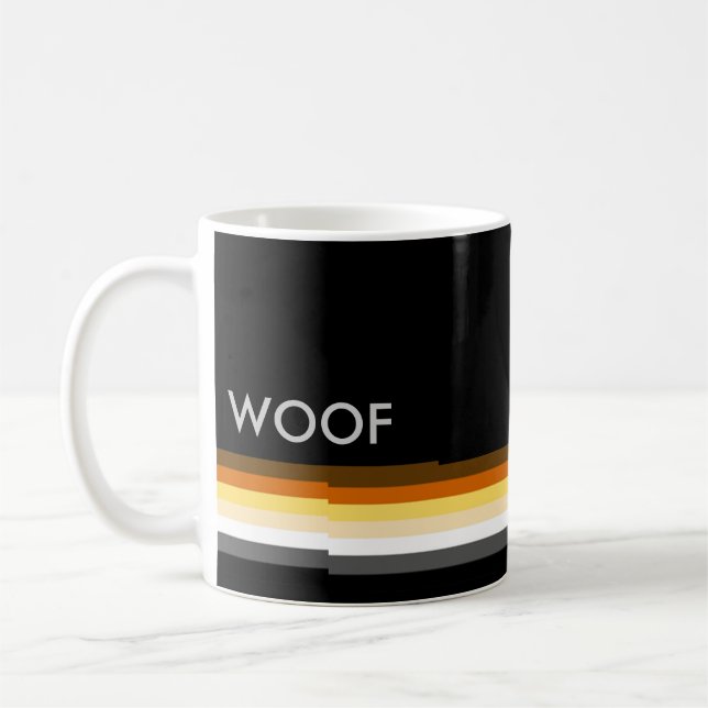 Gay Bear Pride Flag WOOF Masculine and Sleek Coffee Mug (Left)