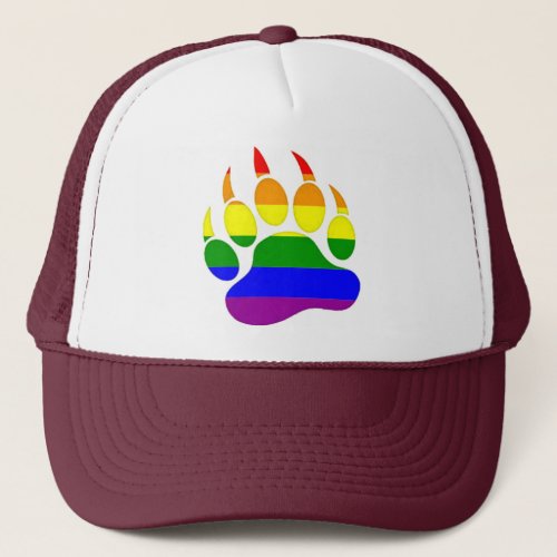 Gay bear pride rainbow Flag Bear Paw Trucker Hat