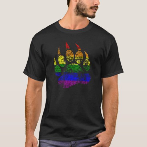 Gay Bears Distressed Bear Paw Rainbow Flag T_Shirt