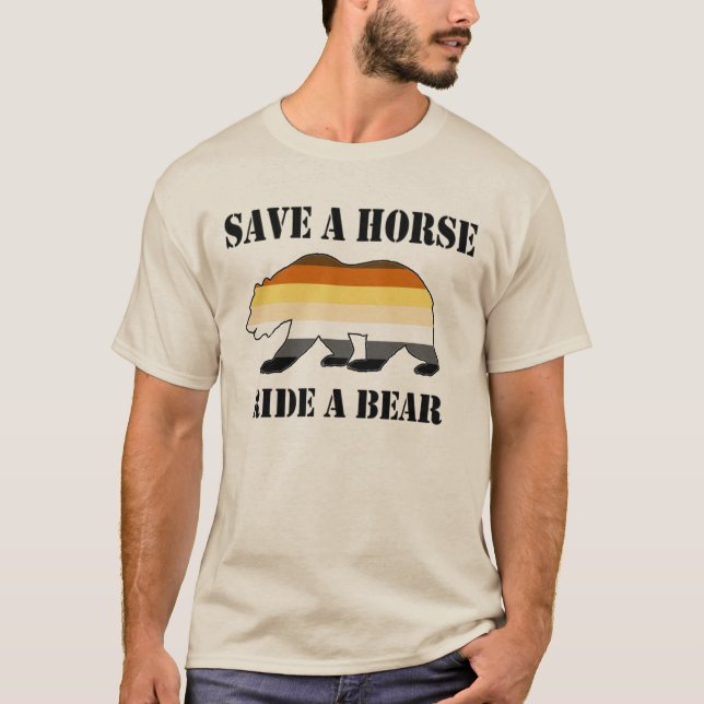 Gay Bears Save a Horse Ride a Bear T-Shirt (Front)