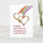 Gay Birthday Wish for Boyfriend, Hearts Card<br><div class="desc">Wish your mate,  the most amazing boyfriend a guy could ask for,  a happy birthday with this lgbt colorful greeting card that has a bright airbrush effect image of two interlocking hearts,  which have formed at the end of a rainbow.</div>