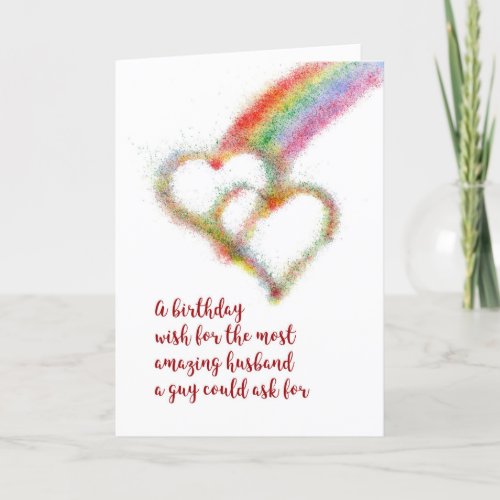 Gay Birthday Wish for Husband Rainbow Hearts Card