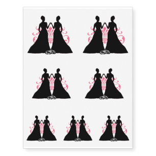 Gay Bride Pink Lesbian Wedding Flourish Art Temporary Tattoos