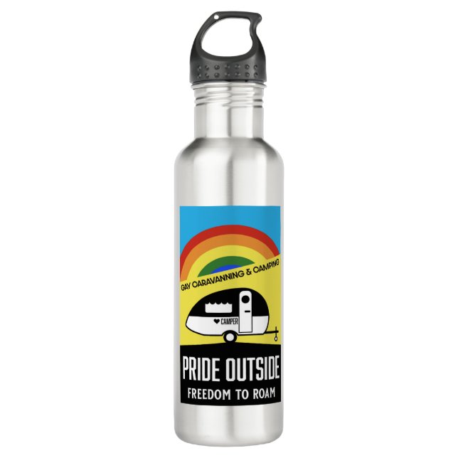 Gay caravan camping stainless steel water bottle (Front)